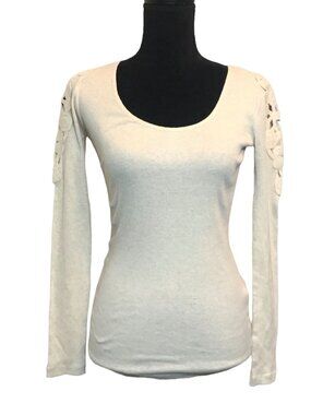 New Look Central Scoop Neck Crochet Long Sleeve Pullover in Cream - Sz 10